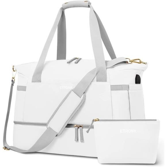 Gym Bag for Women Sports Travel Duffel w/ USB Charging Port Weekender Overnight - Picture 1 of 8